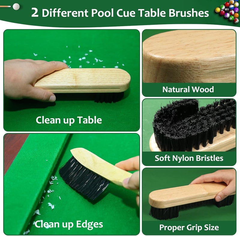 Winucue Pool Table Brush Set, 14pcs Billiard Table Felt and Cue Cleaning Accessories with 2 Wooden Brushes, Cue Cleaning Cloth, Ferrule Polish Cloth, Shaft Wax, Towel Burnisher and Sticky Lint Roller - Image 3